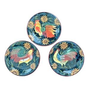 Susan Winget Certified International 8" Sunrise Rooster Salad Plates Set of 3